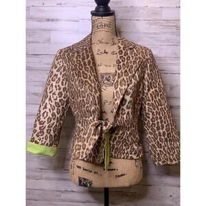 3 SISTERS CHEETAH PRINT LIME GREEN TRIM JACKET SIZE M